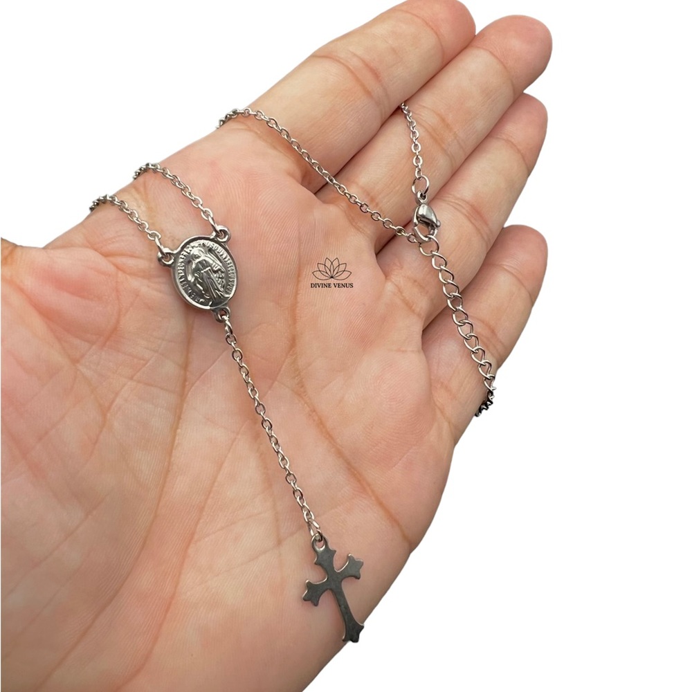 Rosary Style Necklace - Stainless Steel - Handmade - Picture 5 of 6